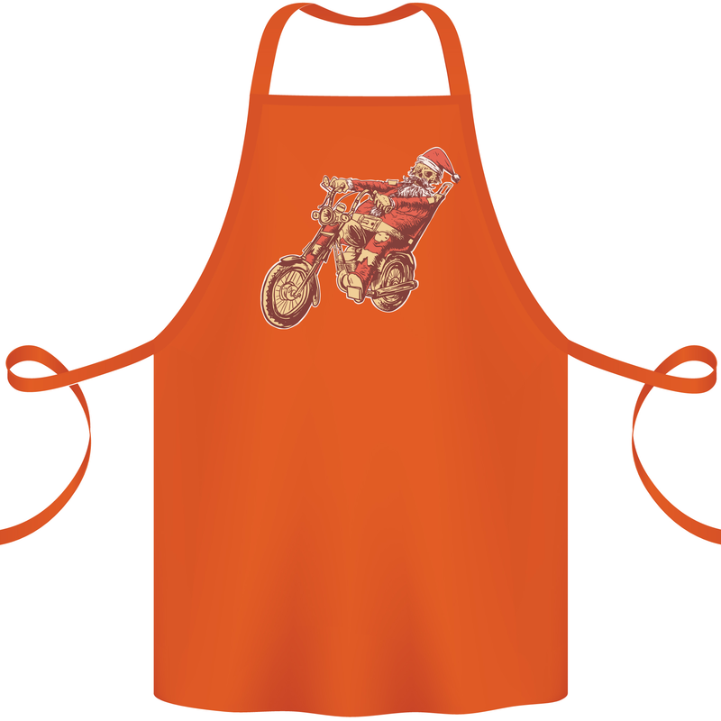 Biker Santa Christmas Motorcycle Chopper Skull Cotton Apron 100% Organic Orange