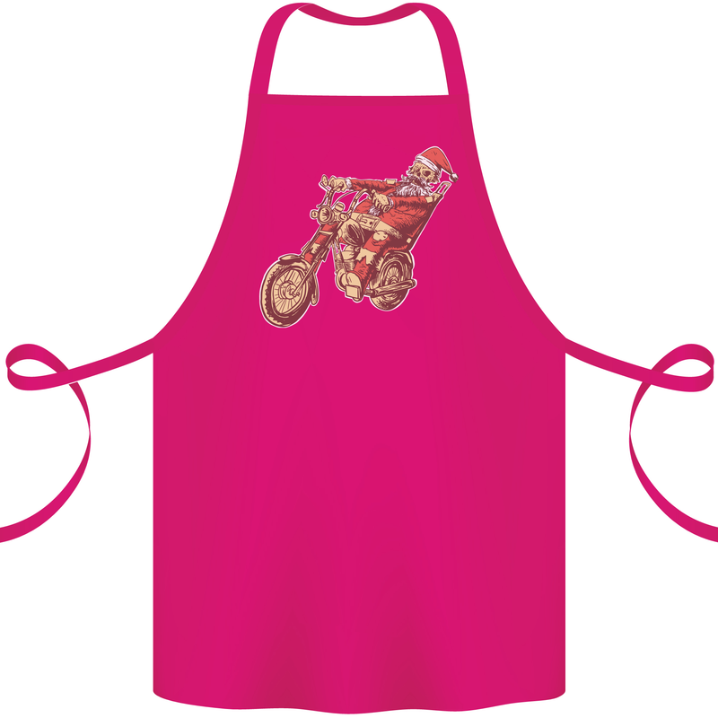 Biker Santa Christmas Motorcycle Chopper Skull Cotton Apron 100% Organic Pink