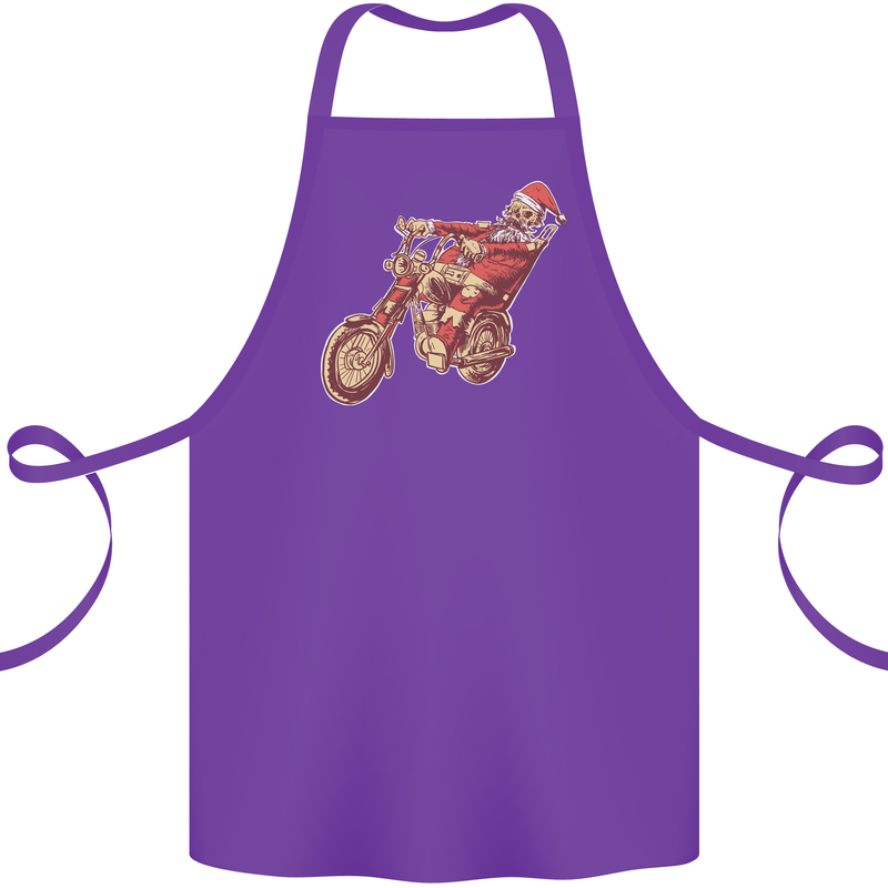 Biker Santa Christmas Motorcycle Chopper Skull Cotton Apron 100% Organic Purple