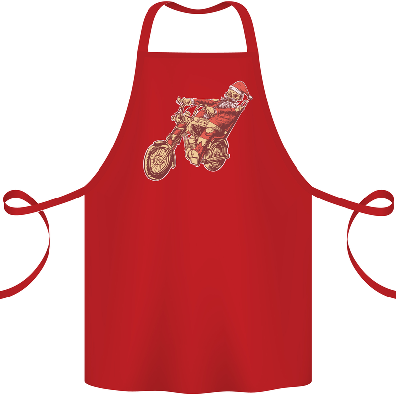 Biker Santa Christmas Motorcycle Chopper Skull Cotton Apron 100% Organic Red