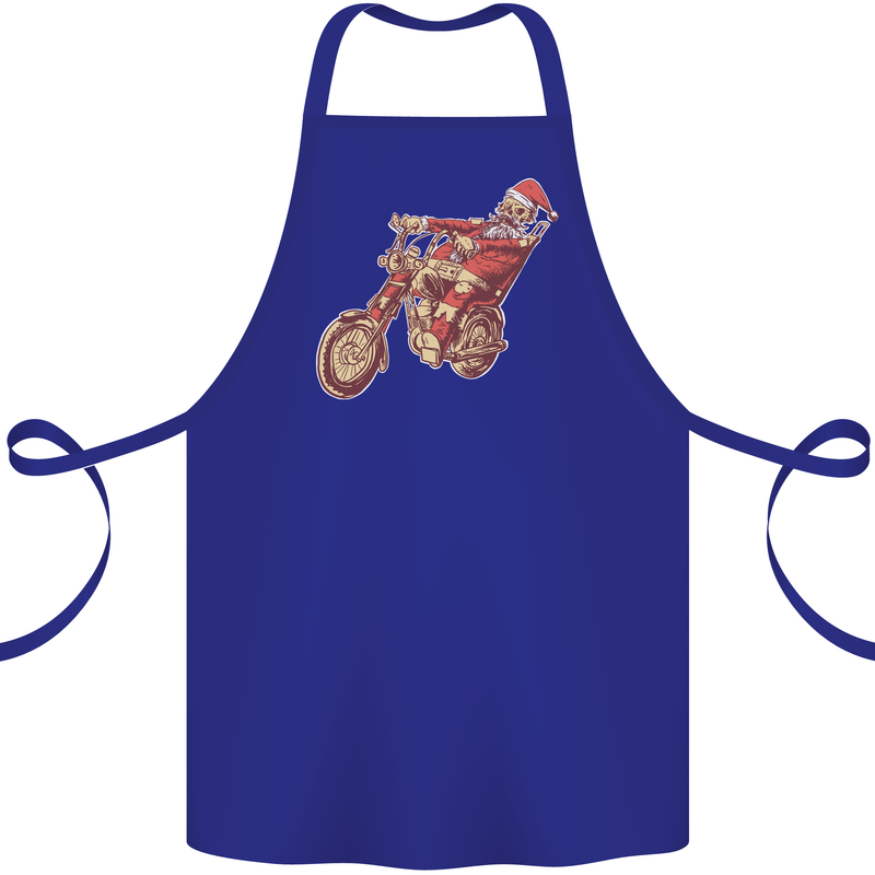 Biker Santa Christmas Motorcycle Chopper Skull Cotton Apron 100% Organic Royal Blue