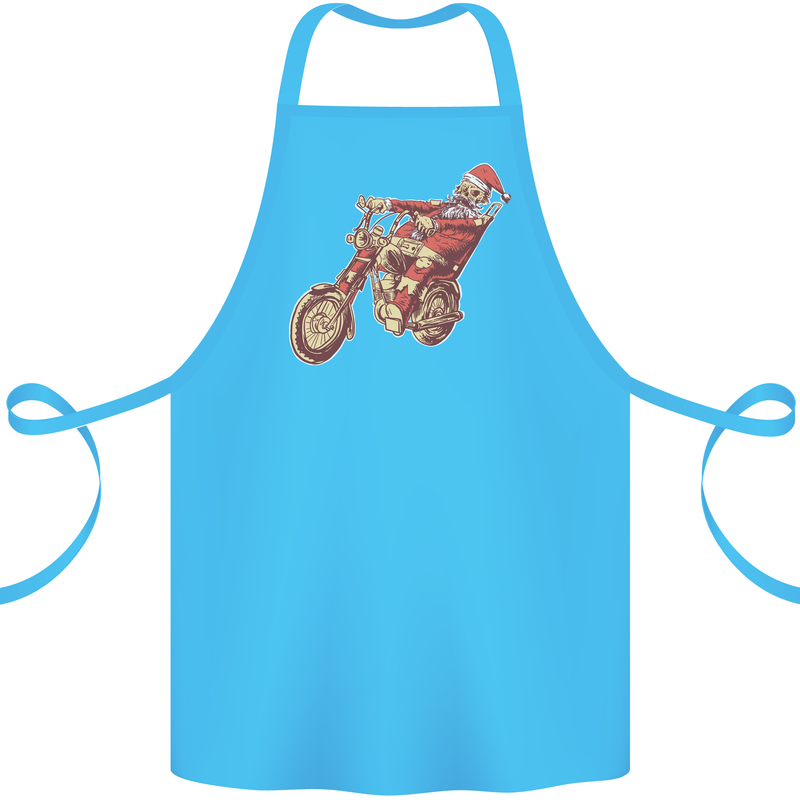 Biker Santa Christmas Motorcycle Chopper Skull Cotton Apron 100% Organic Turquoise