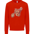 Biker Santa Christmas Motorcycle Chopper Skull Kids Sweatshirt Jumper Bright Red