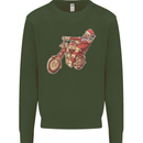 Biker Santa Christmas Motorcycle Chopper Skull Kids Sweatshirt Jumper Forest Green