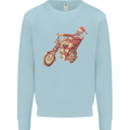 Biker Santa Christmas Motorcycle Chopper Skull Kids Sweatshirt Jumper Light Blue