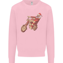 Biker Santa Christmas Motorcycle Chopper Skull Kids Sweatshirt Jumper Light Pink