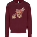 Biker Santa Christmas Motorcycle Chopper Skull Kids Sweatshirt Jumper Maroon