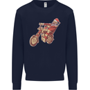 Biker Santa Christmas Motorcycle Chopper Skull Kids Sweatshirt Jumper Navy Blue