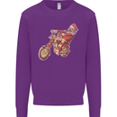 Biker Santa Christmas Motorcycle Chopper Skull Kids Sweatshirt Jumper Purple