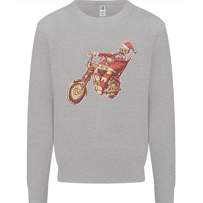 Biker Santa Christmas Motorcycle Chopper Skull Kids Sweatshirt Jumper Sports Grey