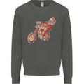 Biker Santa Christmas Motorcycle Chopper Skull Kids Sweatshirt Jumper Storm Grey