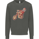 Biker Santa Christmas Motorcycle Chopper Skull Kids Sweatshirt Jumper Storm Grey