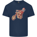 Biker Santa Christmas Motorcycle Chopper Skull Kids T-Shirt Childrens Navy Blue