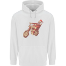 Biker Santa Christmas Motorcycle Chopper Skull Mens 80% Cotton Hoodie White