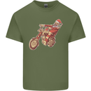 Biker Santa Christmas Motorcycle Chopper Skull Mens Cotton T-Shirt Tee Top Military Green