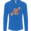 Biker Santa Christmas Motorcycle Chopper Skull Mens Long Sleeve T-Shirt Royal Blue