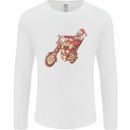 Biker Santa Christmas Motorcycle Chopper Skull Mens Long Sleeve T-Shirt White