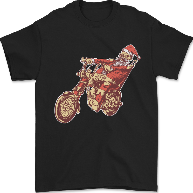 Biker Santa Christmas Motorcycle Chopper Skull Mens T-Shirt 100% Cotton Black