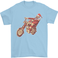 Biker Santa Christmas Motorcycle Chopper Skull Mens T-Shirt 100% Cotton Light Blue