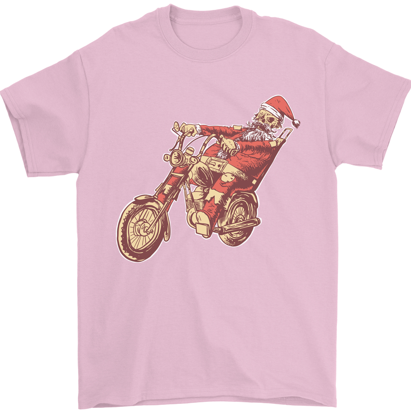 Biker Santa Christmas Motorcycle Chopper Skull Mens T-Shirt 100% Cotton Light Pink