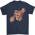 Biker Santa Christmas Motorcycle Chopper Skull Mens T-Shirt 100% Cotton Navy Blue