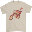 Biker Santa Christmas Motorcycle Chopper Skull Mens T-Shirt 100% Cotton Sand