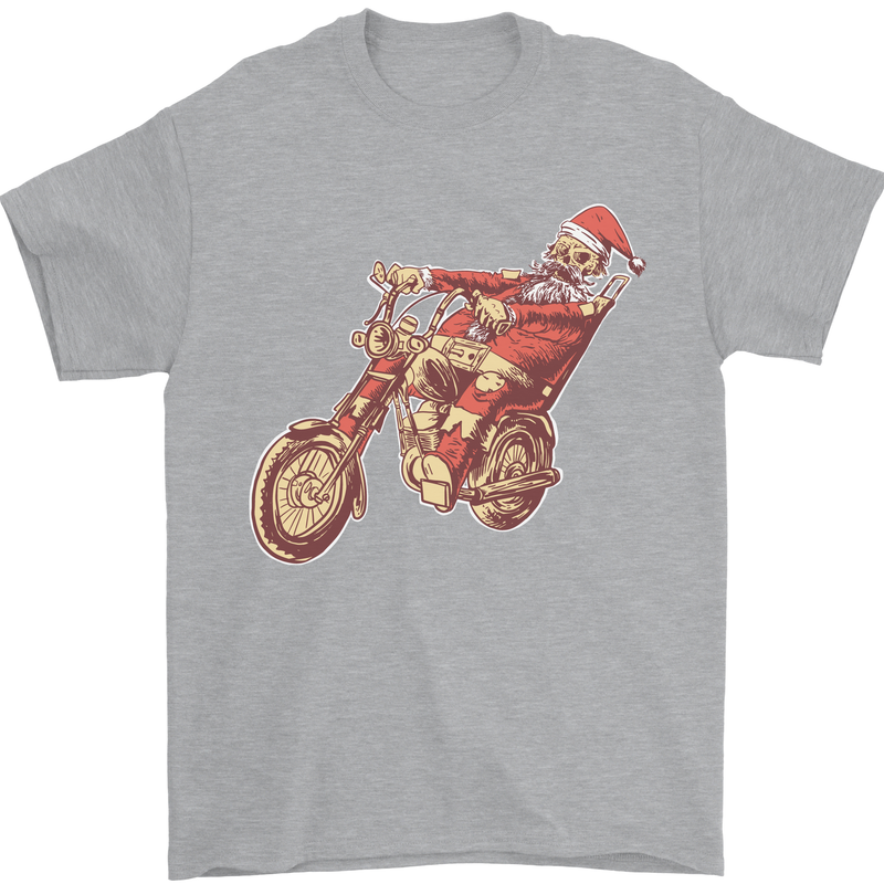 Biker Santa Christmas Motorcycle Chopper Skull Mens T-Shirt 100% Cotton Sports Grey