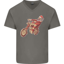 Biker Santa Christmas Motorcycle Chopper Skull Mens V-Neck Cotton T-Shirt Charcoal