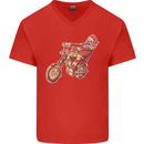 Biker Santa Christmas Motorcycle Chopper Skull Mens V-Neck Cotton T-Shirt Red
