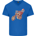 Biker Santa Christmas Motorcycle Chopper Skull Mens V-Neck Cotton T-Shirt Royal Blue