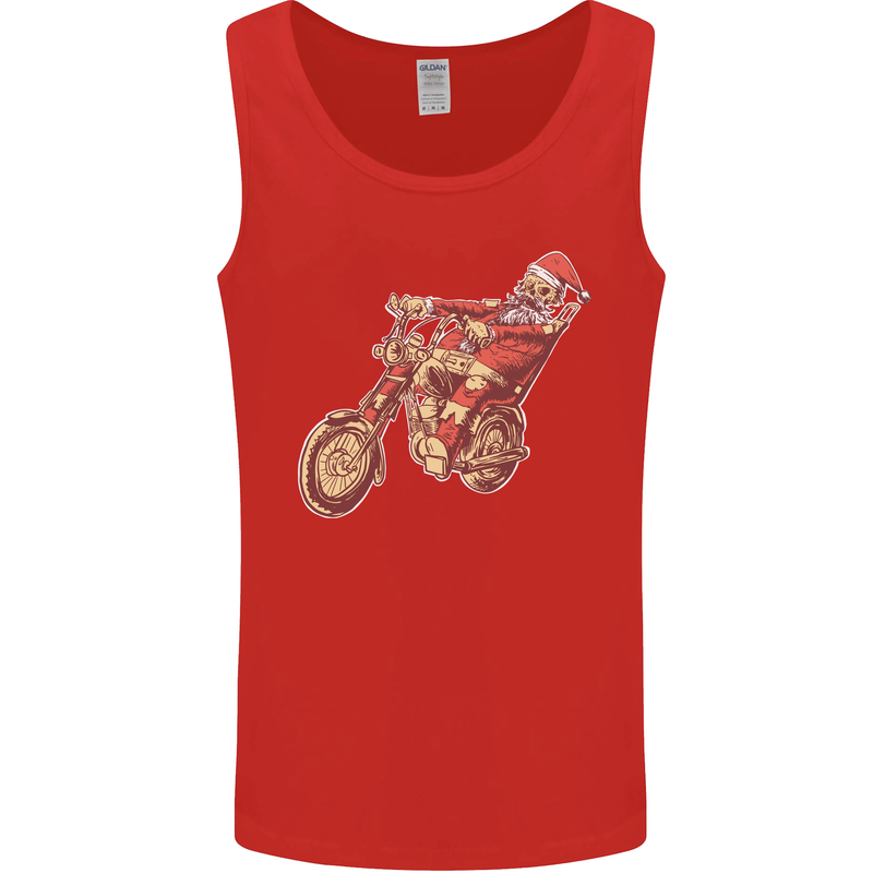 Biker Santa Christmas Motorcycle Chopper Skull Mens Vest Tank Top Red