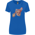 Biker Santa Christmas Motorcycle Chopper Skull Womens Wider Cut T-Shirt Royal Blue