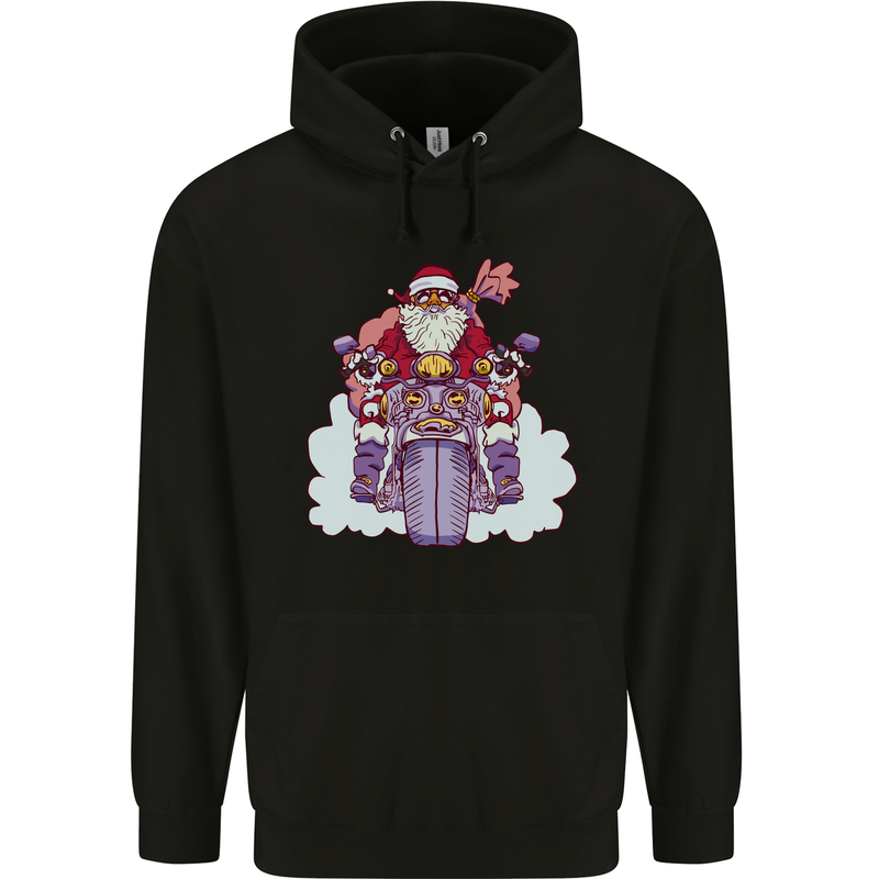 Biker Santa Christmas Motorcycle Motorbike Childrens Kids Hoodie Black