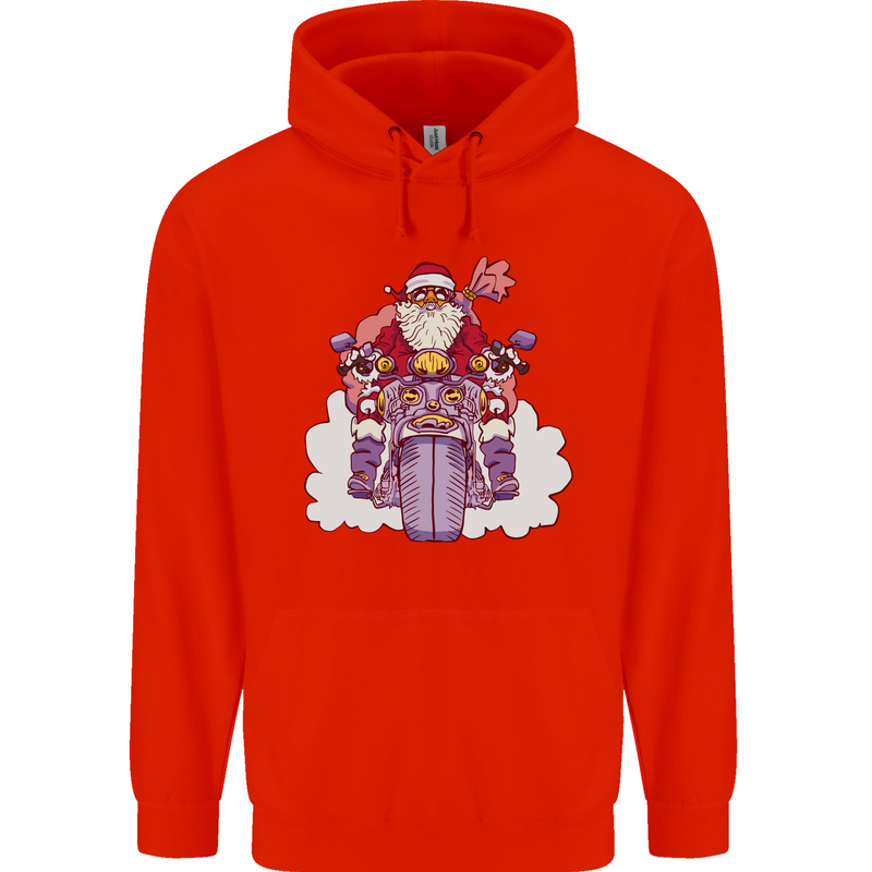 Biker Santa Christmas Motorcycle Motorbike Childrens Kids Hoodie Bright Red