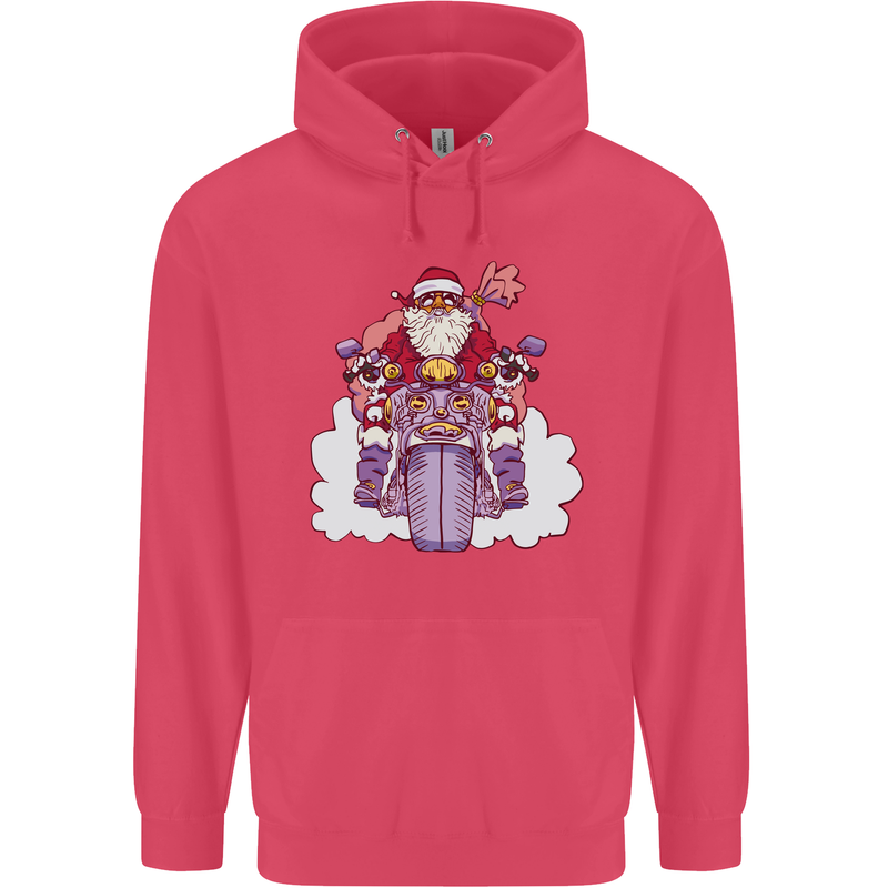 Biker Santa Christmas Motorcycle Motorbike Childrens Kids Hoodie Heliconia