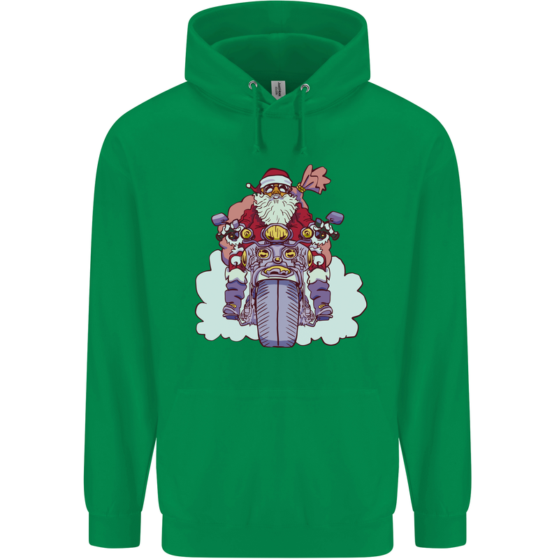 Biker Santa Christmas Motorcycle Motorbike Childrens Kids Hoodie Irish Green