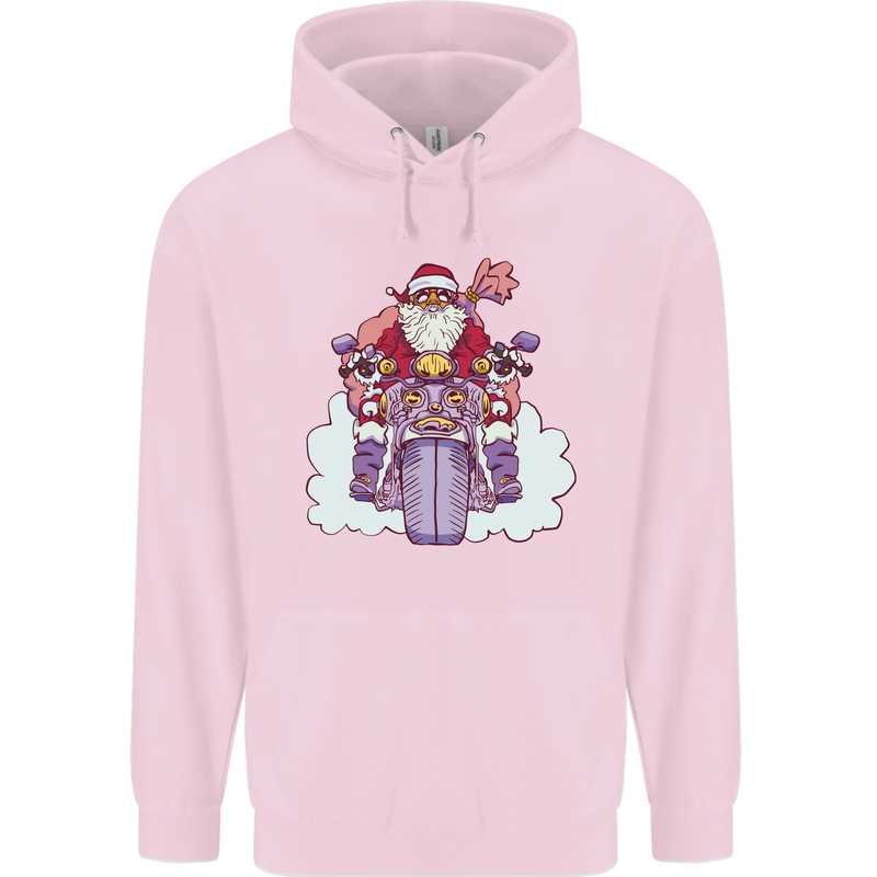 Biker Santa Christmas Motorcycle Motorbike Childrens Kids Hoodie Light Pink