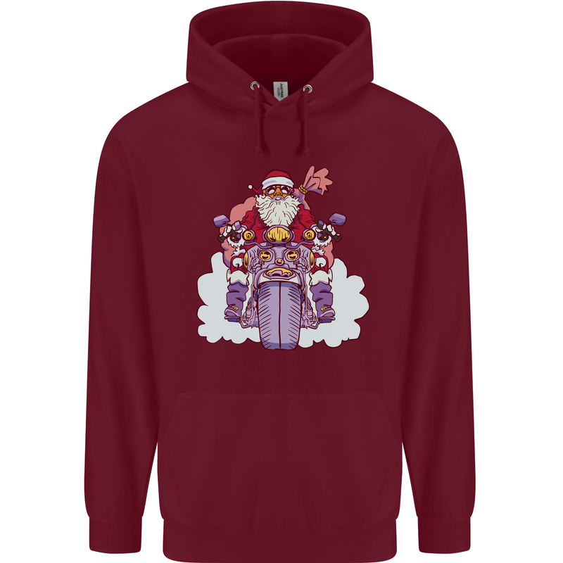 Biker Santa Christmas Motorcycle Motorbike Childrens Kids Hoodie Maroon