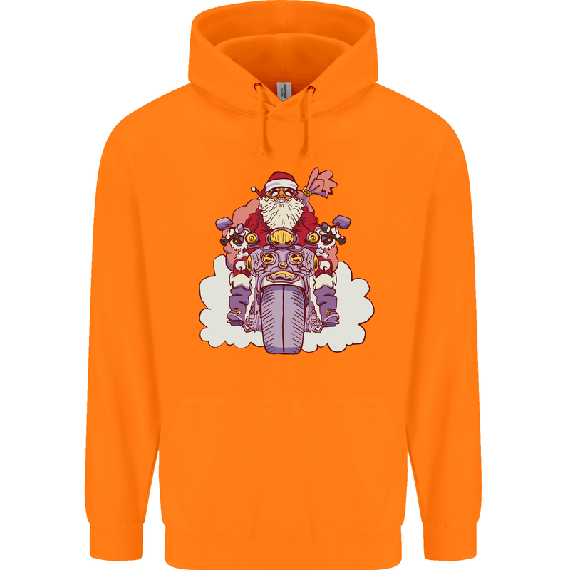 Biker Santa Christmas Motorcycle Motorbike Childrens Kids Hoodie Orange