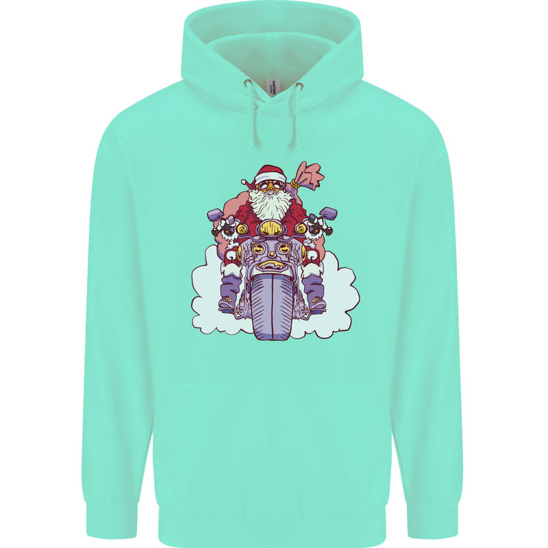 Biker Santa Christmas Motorcycle Motorbike Childrens Kids Hoodie Peppermint