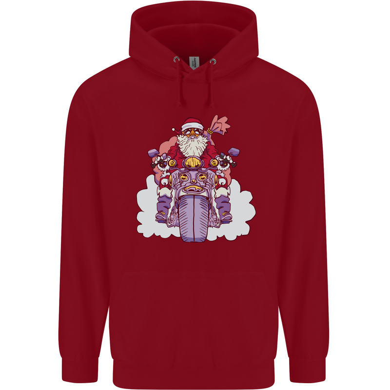 Biker Santa Christmas Motorcycle Motorbike Childrens Kids Hoodie Red