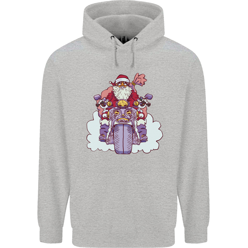 Biker Santa Christmas Motorcycle Motorbike Childrens Kids Hoodie Sports Grey