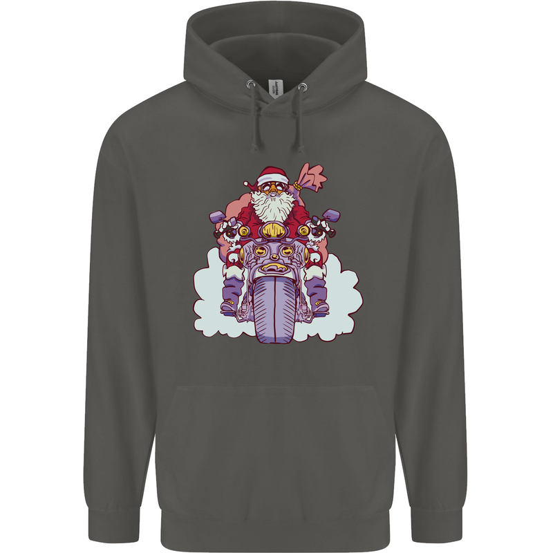 Biker Santa Christmas Motorcycle Motorbike Childrens Kids Hoodie Storm Grey