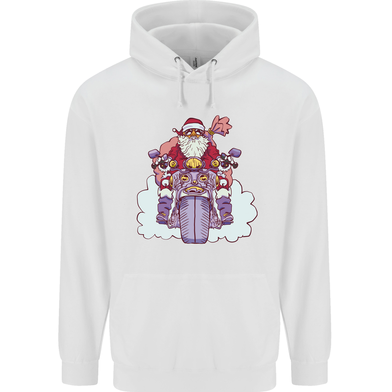 Biker Santa Christmas Motorcycle Motorbike Childrens Kids Hoodie White