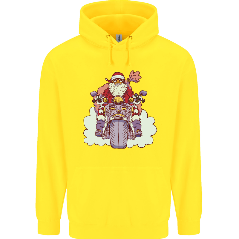 Biker Santa Christmas Motorcycle Motorbike Childrens Kids Hoodie Yellow