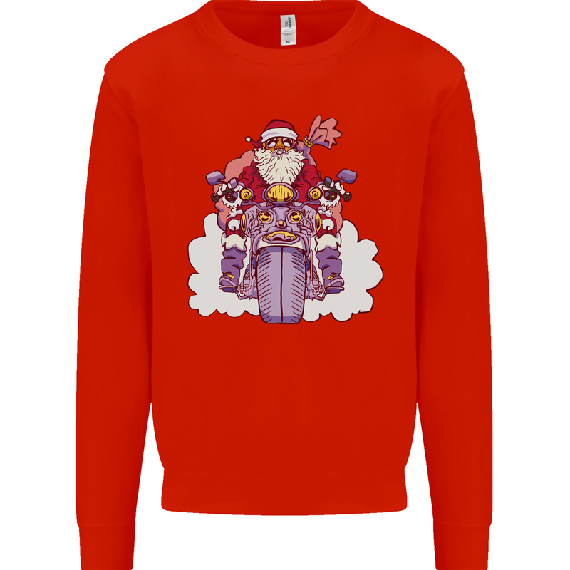 Biker Santa Christmas Motorcycle Motorbike Kids Sweatshirt Jumper Bright Red