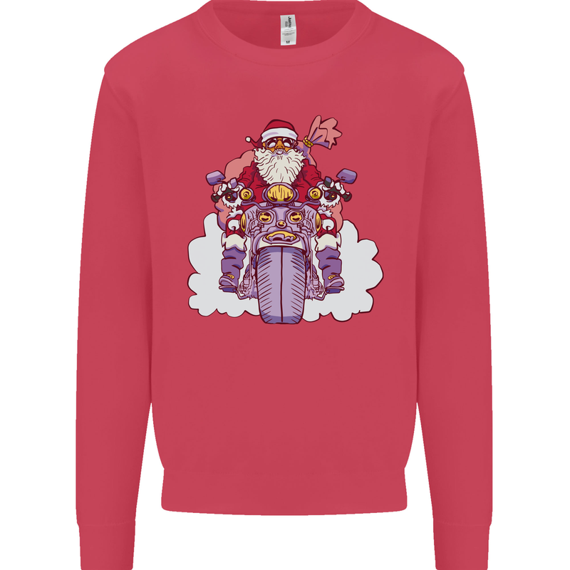 Biker Santa Christmas Motorcycle Motorbike Kids Sweatshirt Jumper Heliconia