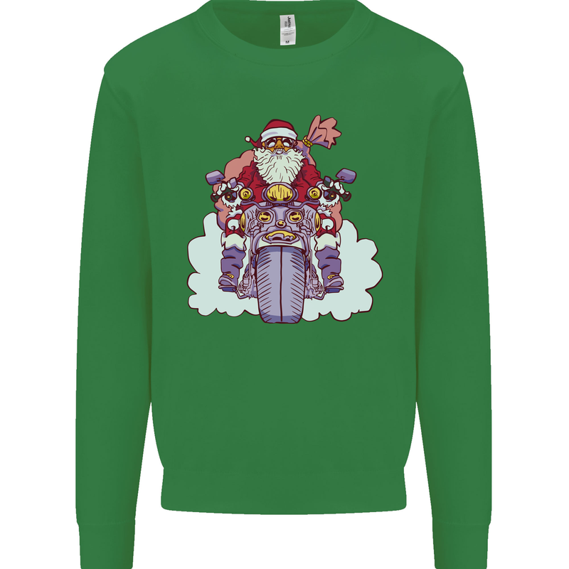 Biker Santa Christmas Motorcycle Motorbike Kids Sweatshirt Jumper Irish Green