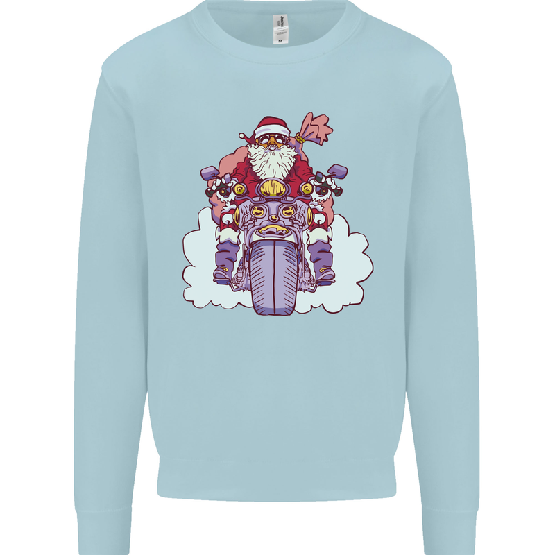 Biker Santa Christmas Motorcycle Motorbike Kids Sweatshirt Jumper Light Blue
