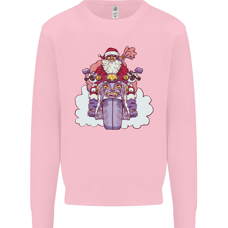Biker Santa Christmas Motorcycle Motorbike Kids Sweatshirt Jumper Light Pink